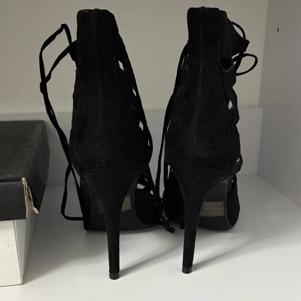 Wild Diva Black Suede Lace-Up Heels
